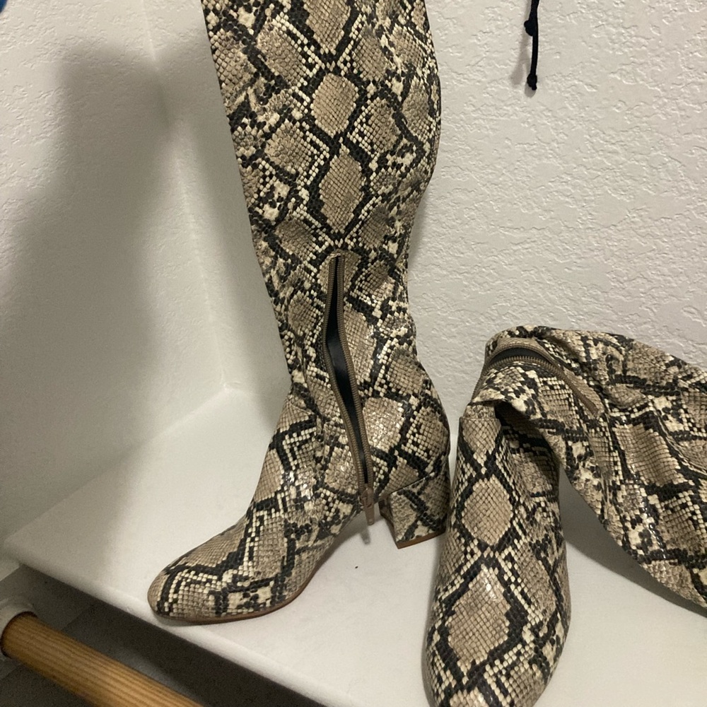 Gianni Bini thigh high python print boots